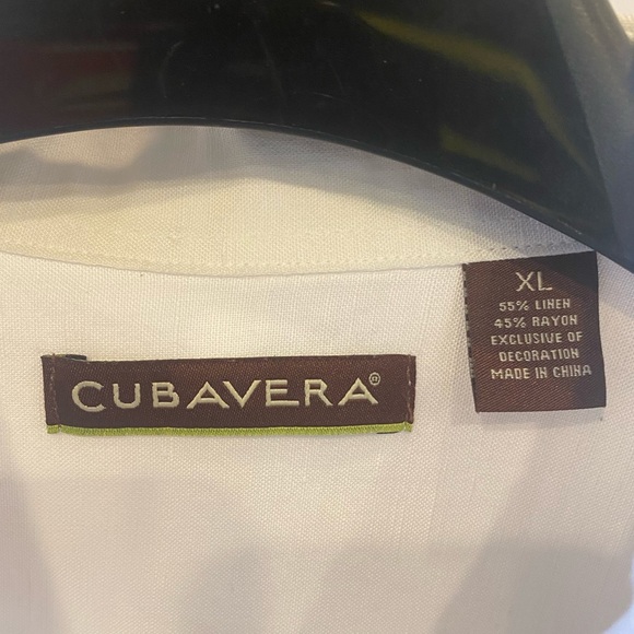 MENS XL CUBAVERA WHITE BUTTONED DOWN LINEN SHIRT - Picture 3 of 4